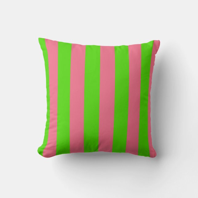 Green, Pink Candy Stripes Cushion (Front)