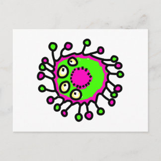 Green & Pink Cartoon Germ Postcard