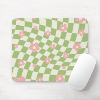 Green Pink Chequered Floral Mouse Mat