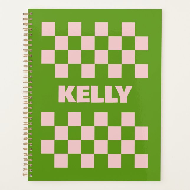 Green Pink Chequered Pattern for Organisation Planner (Front)