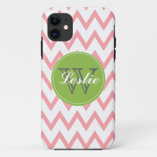 Green & Pink Chevron Monogrammed iPhone5 case