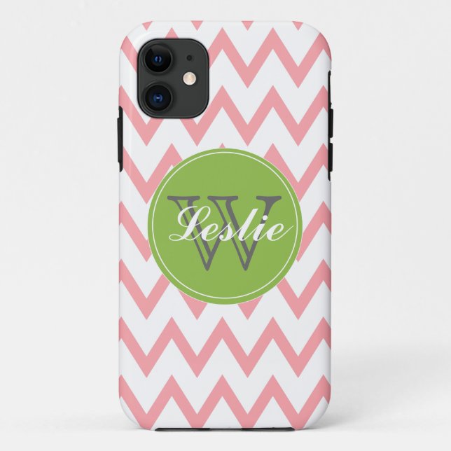Green & Pink Chevron Monogrammed iPhone5 case (Back)