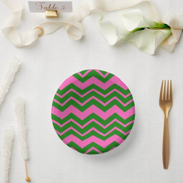 Green Pink Chevron Zigzag Design  Paper Plate (Wedding)
