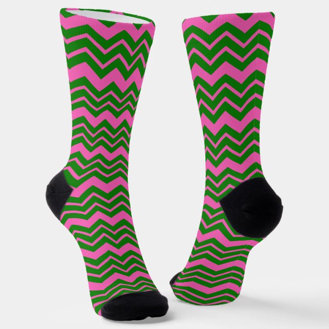 Green Pink Chevron Zigzag Design  Socks (Angled)