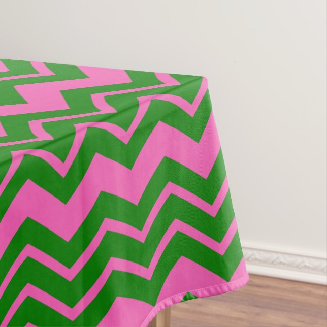 Green Pink Chevron Zigzag Design  Tablecloth (In Situ)