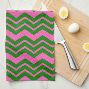 Green Pink Chevron Zigzag Design  Tea Towel