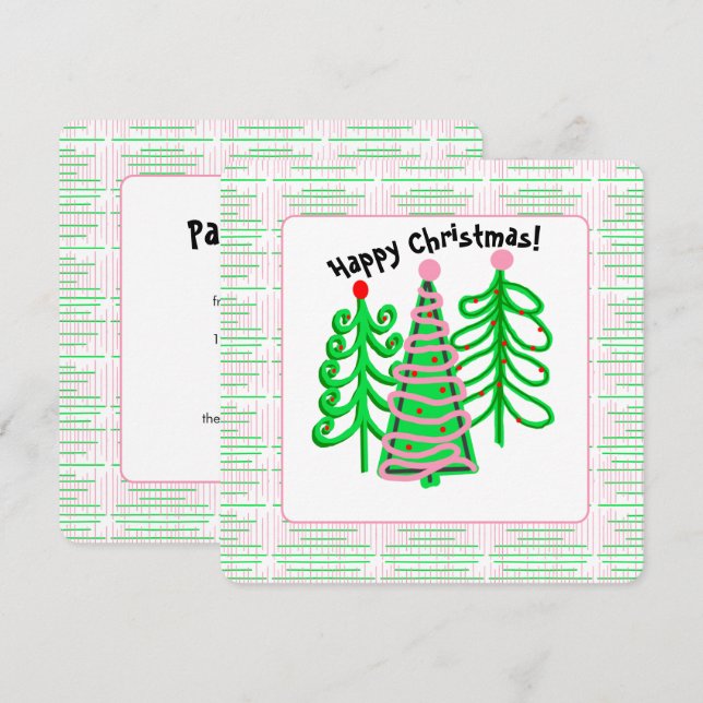 Green Pink Christmas Trees Invitation (Front/Back)
