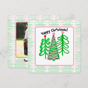 Green Pink Christmas Trees Photo Card