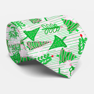Green Pink Christmas Trees  Tie
