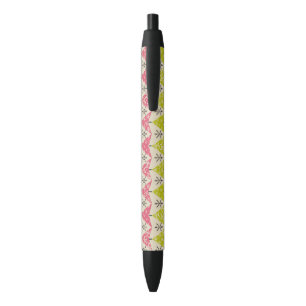 Green & pink Christmas trees with snowflakes Black Ink Pen