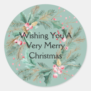Green Pink Christmas Wreath Classic Round Sticker