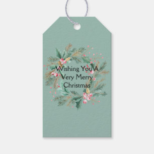 Green Pink Christmas Wreath Gift Tags