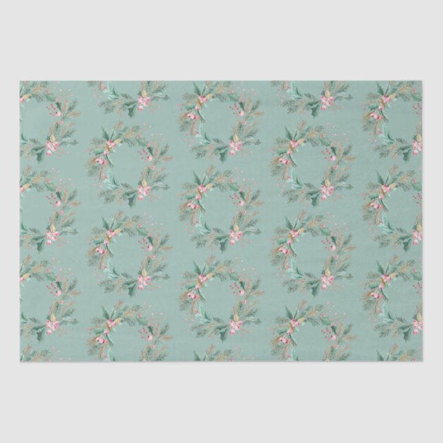 Green Pink Christmas Wreath Tissue Paper (Front)