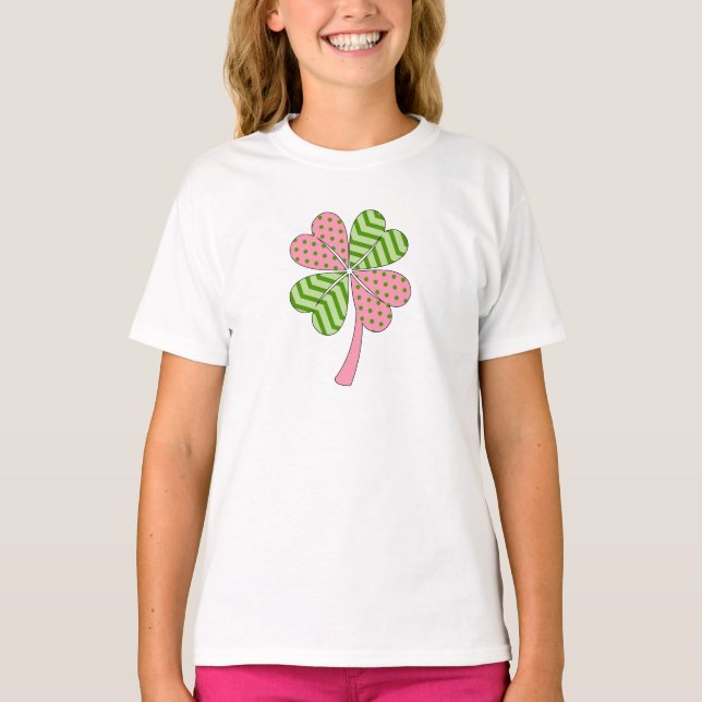 Green Pink Clover St Patrick's Day T-Shirt (Front)