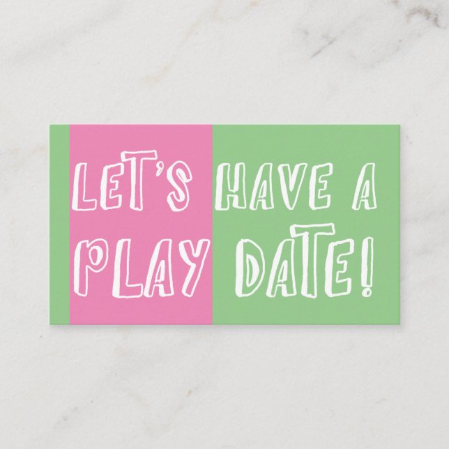 Green & Pink Colour Block Playful Play Date Calling Card (Front)