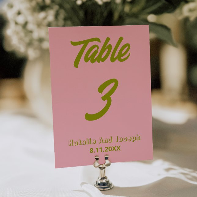 Green Pink Colourful Funky Wedding Table Number    (Creator Uploaded)