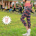 Green Pink Coral Feathers On Dark Background Capri Leggings<br><div class="desc">This fun tropical colour feather pattern design features on a dark background has a complementary pink waistband colour. A fun fashion for yoga and other activewear activities. A special gift idea for a birthday,  back to school,  new fitness effort or other special occasion.</div>