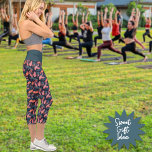 Green Pink Coral Feathers On Dark Background Capri Leggings<br><div class="desc">This fun tropical colour feather pattern design features on a dark background has a complementary waistband colour. A fun fashion for yoga,  gym workouts and other activewear activities. Nice for lounging too. It can also make a great gift idea for the active people in your life.</div>