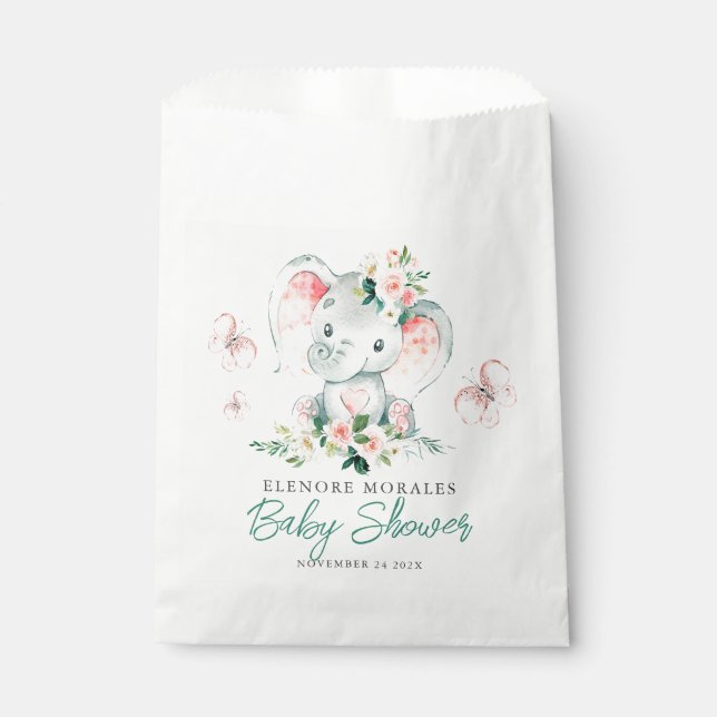 Green Pink Cute Floral Elephant Frame Baby Shower Favour Bags (Front)