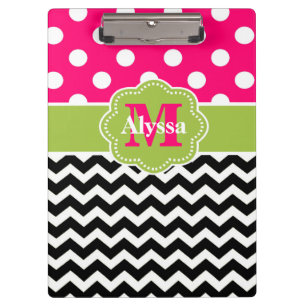 Green Pink Dots Chevron Personalised Clipboard