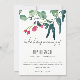 GREEN PINK EUCALYPTUS FOLIAGE SYMPATHY MEMORIAL THANK YOU CARD