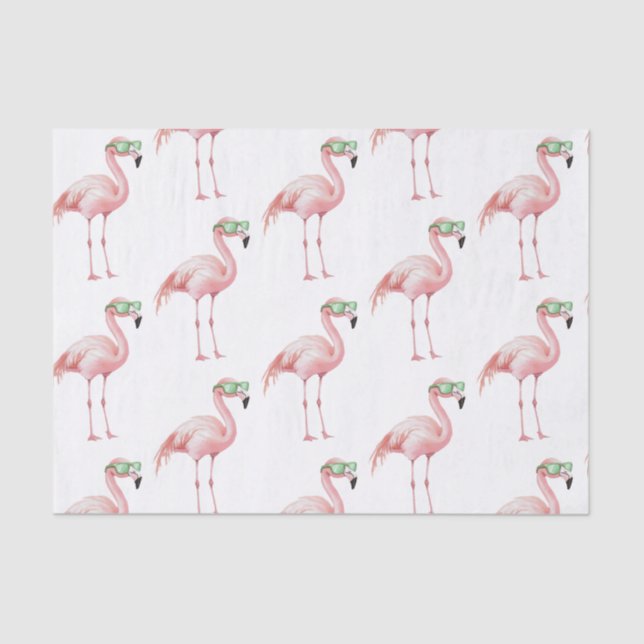 Green Pink Flamingo Birthday Tissue Paper (Front)