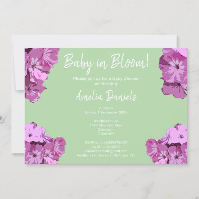 Green & Pink Floral Baby Shower Invitation (Front)