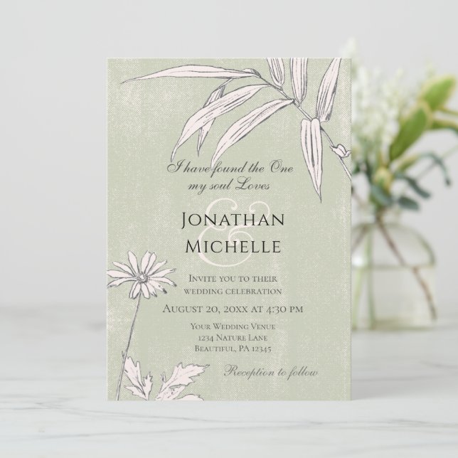 Green Pink Floral Botanical Christian Wedding Invitation (Standing Front)