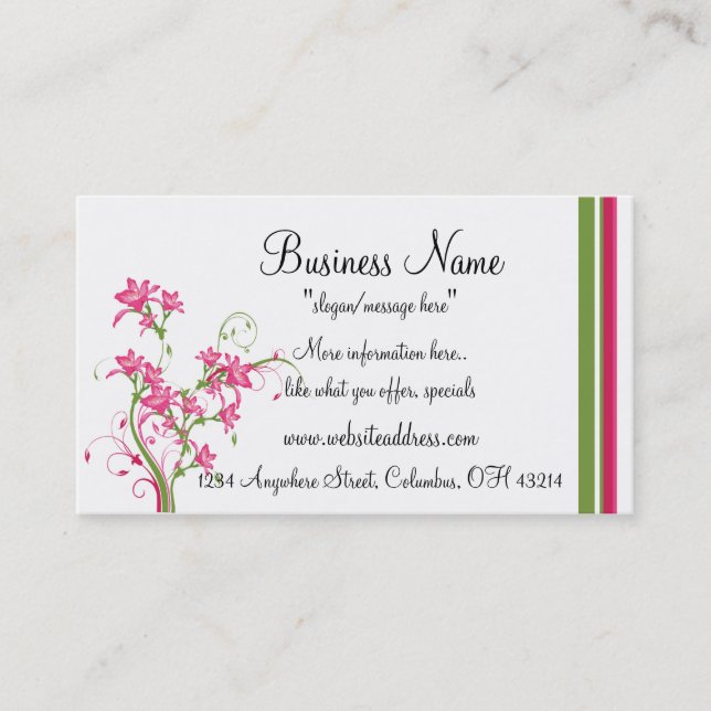 Green & Pink Floral Design Stylish Business Cards (Front)