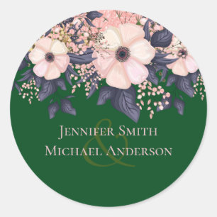Green Pink Floral Wedding Budget Classic Round Sticker