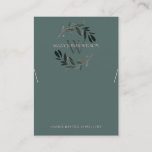 GREEN PINK FOLIAGE MONOGRAM NECKLACE DISPLAY LOGO BUSINESS CARD