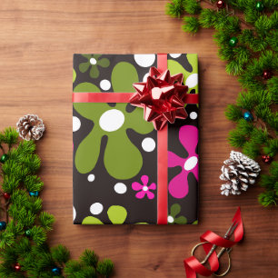 Green & pink funky flowers wrapping paper