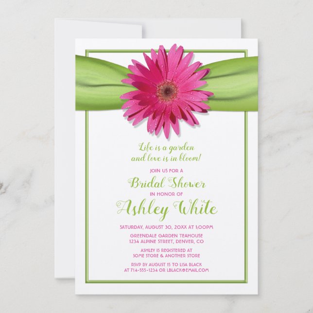 Green Pink Gerbera Daisy Bridal Shower Invitation (Front)
