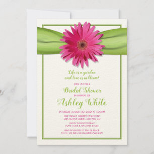 Green Pink Gerbera Daisy Bridal Shower Invitation