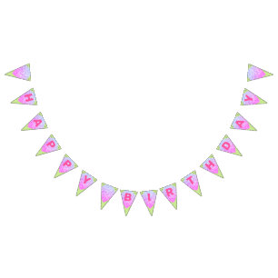 Green & Pink Glitter Happy Birthday Bunting Flags
