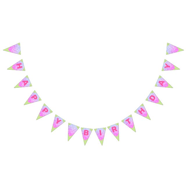 Green & Pink Glitter Happy Birthday Bunting Flags (All)