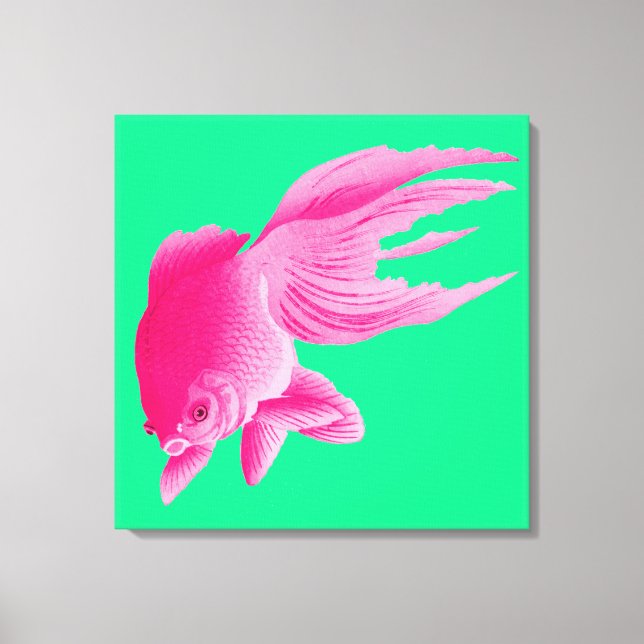 Green Pink Goldfish Large Modern Pop Canvas Print (Front)