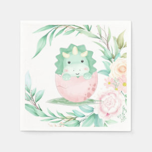 Green Pink Green Dinosaur Peony Baby Shower  Napkin