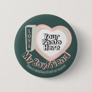 Green Pink Heart I love My Boyfriend 6 Cm Round Badge