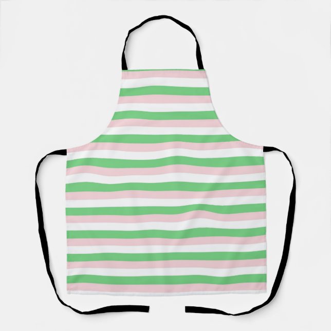 Green Pink Horizontal Stripe Pattern Apron (Front)