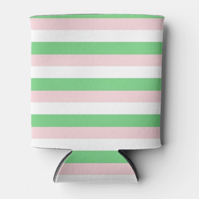 Green Pink Horizontal Stripe Pattern Can Cooler (Front)