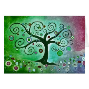 Green Pink Hues Tree of Life Happy Fine Art