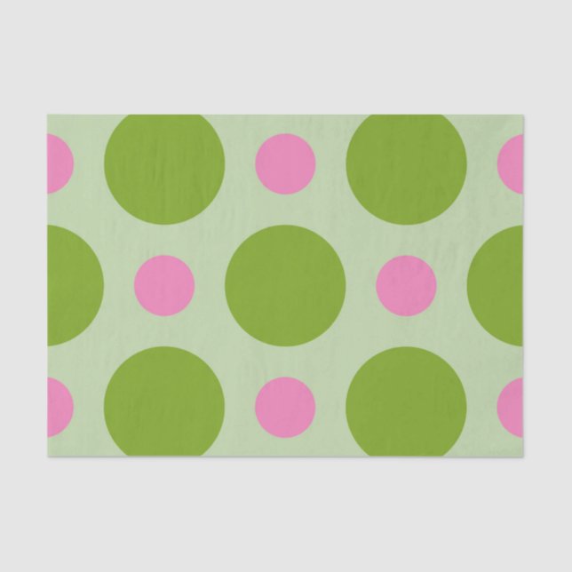 GREEN & PINK LARGE POLKA DOTS TISSUE PAPER (Front)