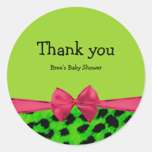 Green Pink & Leopard Bow Glam Animal Print Classic Round Sticker