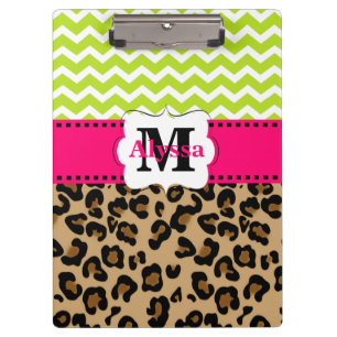 Green Pink Leopard Chevron Personalised Clipboard