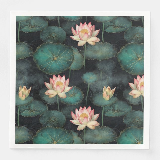 Green pink lily pond pattern napkin (Front)