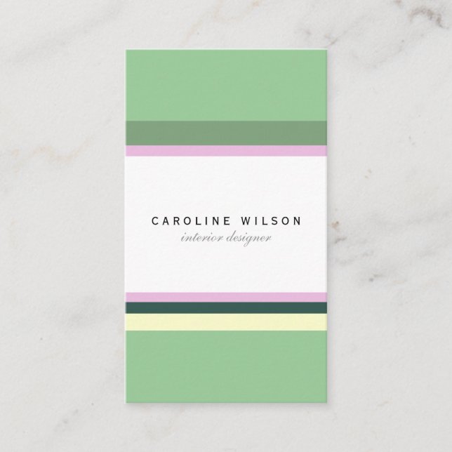 Green pink lines colorful minimal elegant classy business card (Front)