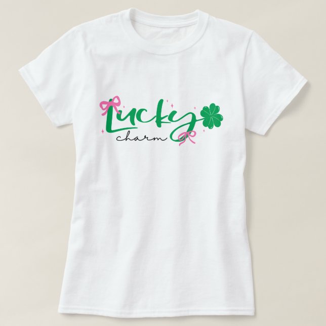 Green Pink Lucky Charm St Patrick's Day  T-Shirt (Design Front)
