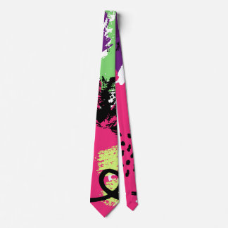 Green Pink Mid Century Abstract Scribble Grunge Tie