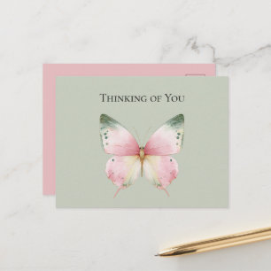 Green Pink Mint Butterfly Thinking of You Postcard